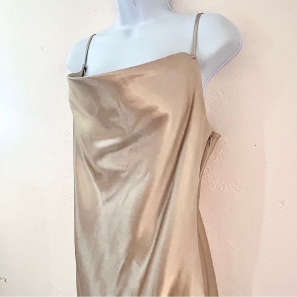 Birdy Grey Lisa Midi Shiny Satin Slip Dress Champagne Size M - Picture 4 of 13